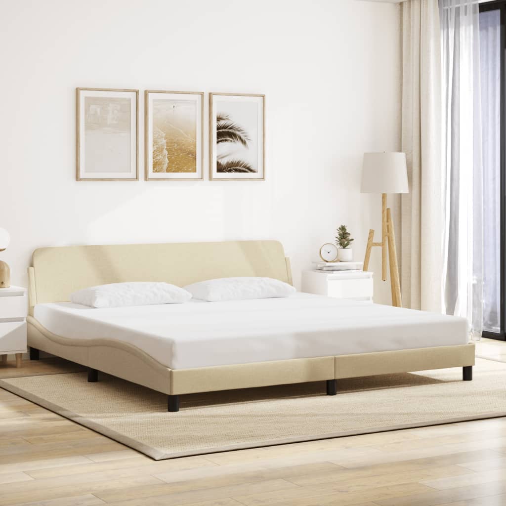 Rám Postele Bez Matrace Krémový 200 X 200 Cm Textil