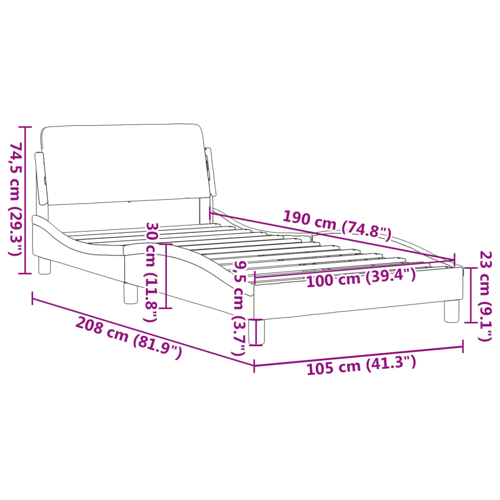 Rám Postele Dover Bílý 100 X 190 Cm Umělá Kůže