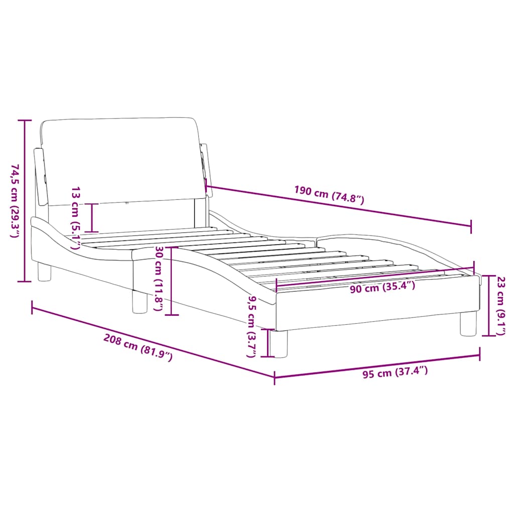 Rám Postele Dover Tmavě Šedý 90X190 Cm Samet