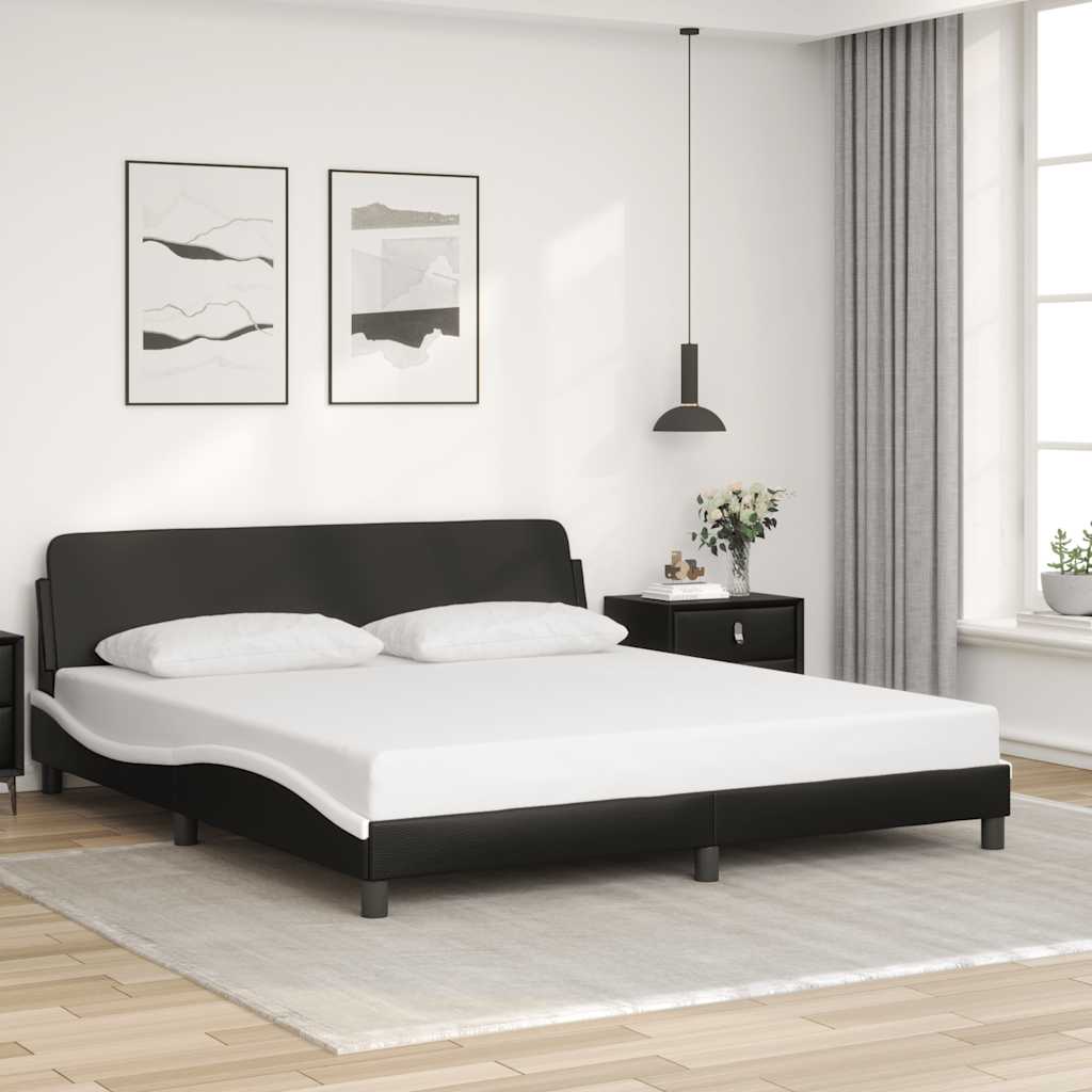Rám Postele Dover Černý A Bílý 180X200 Cm Umělá Kůže