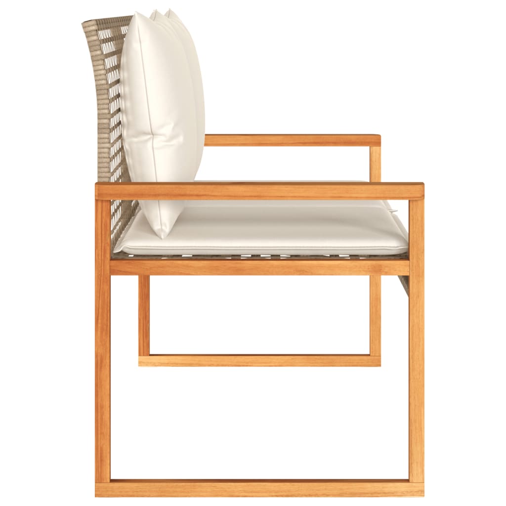 Zahradní Lavice S Poduškou Mix Béžové Polyratan Akáciové Dřevo