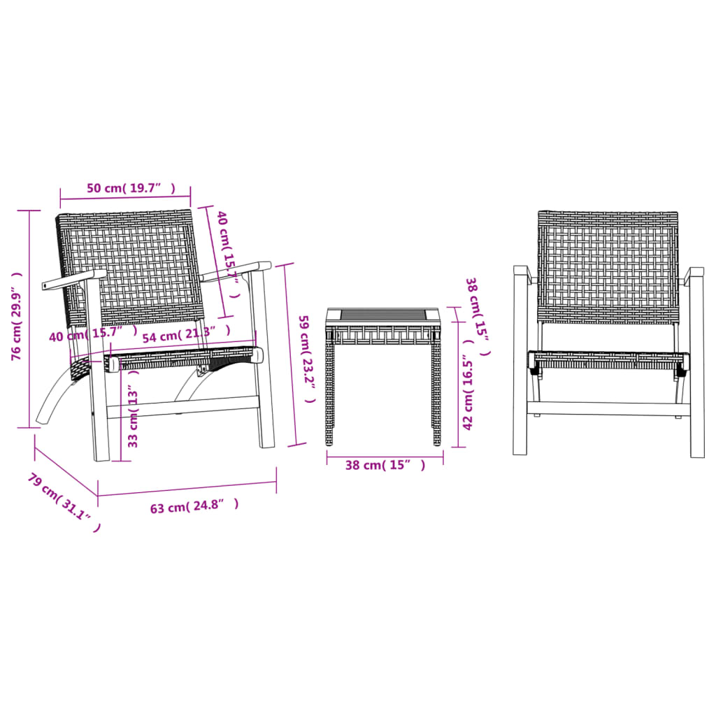 3Dílný Bistro Set Béžový Polyratan A Masivní Akáciové Dřevo