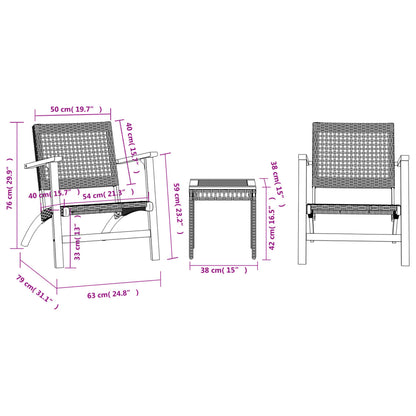3Dílný Bistro Set Béžový Polyratan A Masivní Akáciové Dřevo