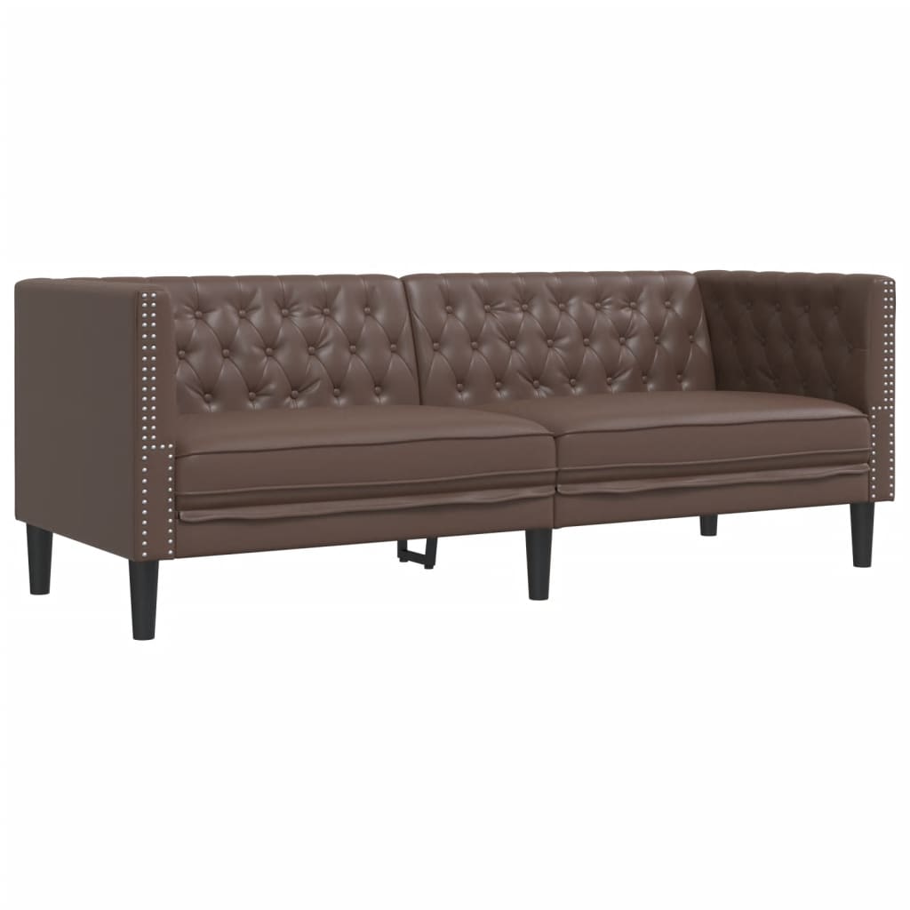 3Dílná Sedací Souprava Chesterfield Hnědá Umělá Kůže