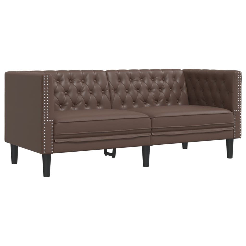 3Dílná Sedací Souprava Chesterfield Hnědá Umělá Kůže