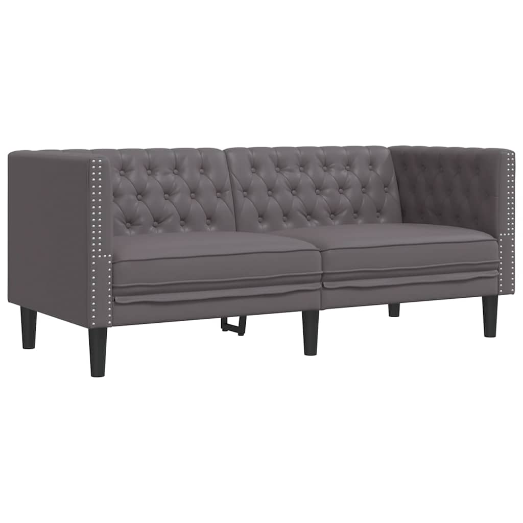 3Dílná Sedací Souprava Chesterfield Šedá Umělá Kůže