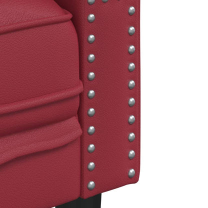 3Dílná Sedací Souprava Chesterfield Vínová Umělá Kůže