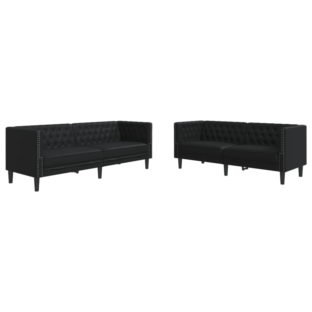 2Dílná Sedací Souprava Chesterfield Černá Umělá Kůže