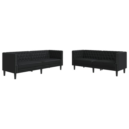 2Dílná Sedací Souprava Chesterfield Černá Umělá Kůže