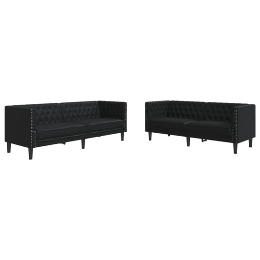 2Dílná Sedací Souprava Chesterfield Černá Umělá Kůže