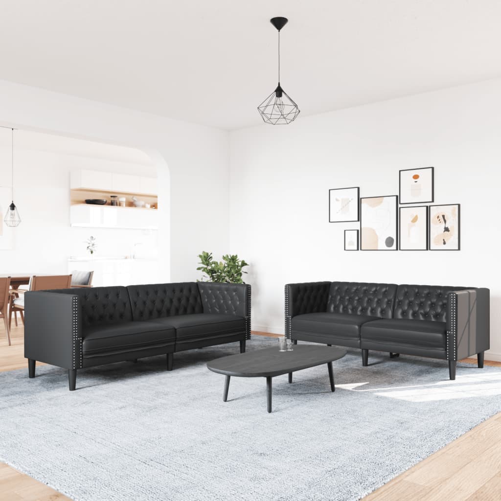 2Dílná Sedací Souprava Chesterfield Černá Umělá Kůže