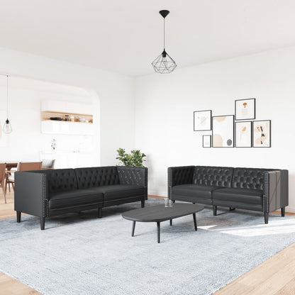 2Dílná Sedací Souprava Chesterfield Černá Umělá Kůže