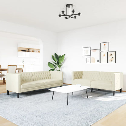 2Dílná Sedací Souprava Chesterfield Krémová Umělá Kůže