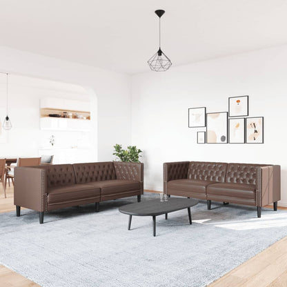 2Dílná Sedací Souprava Chesterfield Hnědá Umělá Kůže