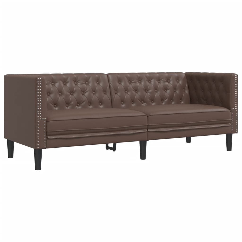 2Dílná Sedací Souprava Chesterfield Hnědá Umělá Kůže