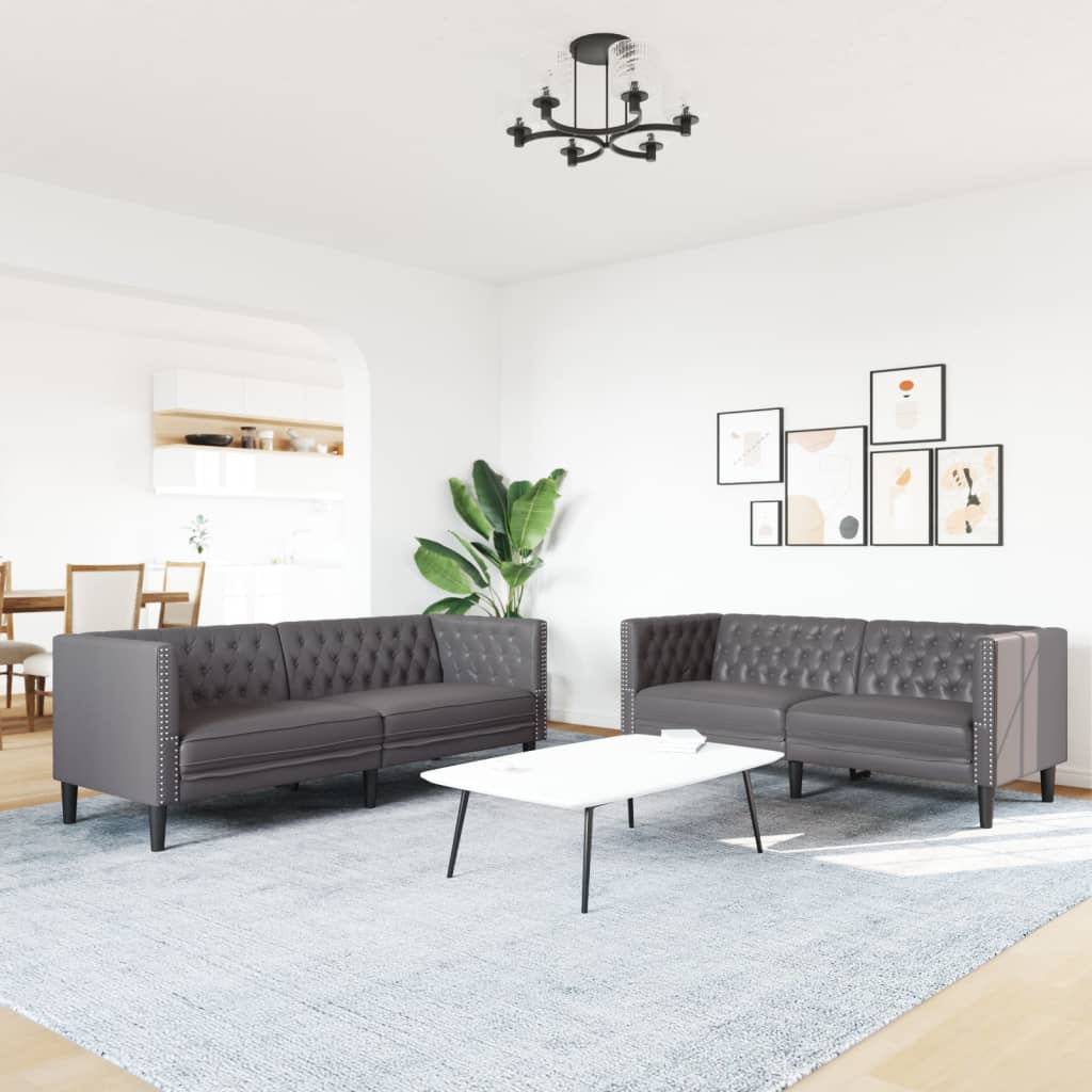 2Dílná Sedací Souprava Chesterfield Šedá Umělá Kůže