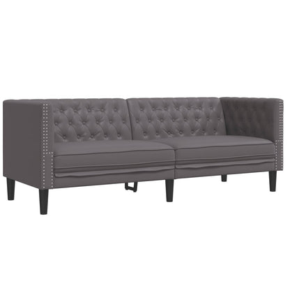 2Dílná Sedací Souprava Chesterfield Šedá Umělá Kůže