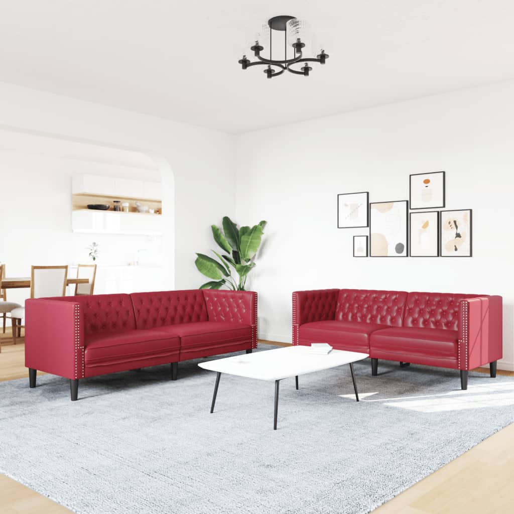 2Dílná Sedací Souprava Chesterfield Vínová Umělá Kůže