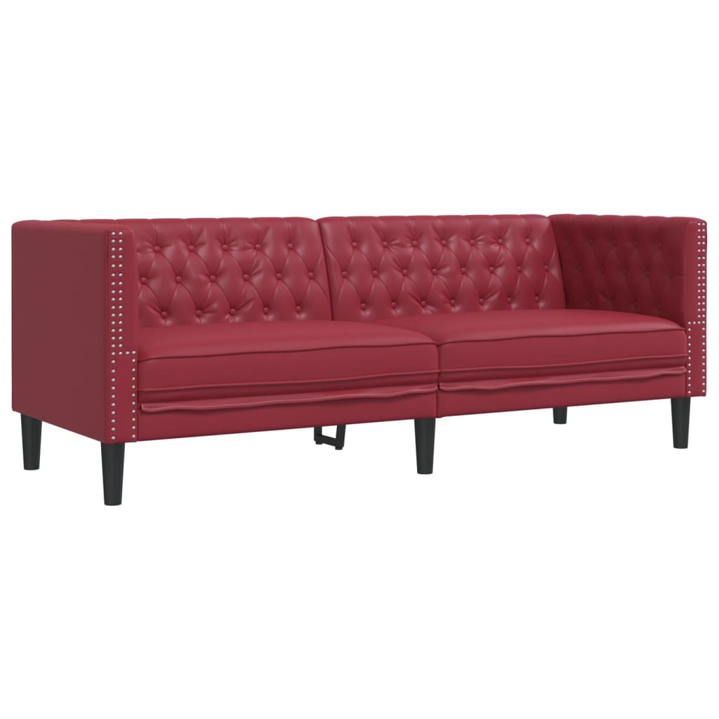 2Dílná Sedací Souprava Chesterfield Vínová Umělá Kůže