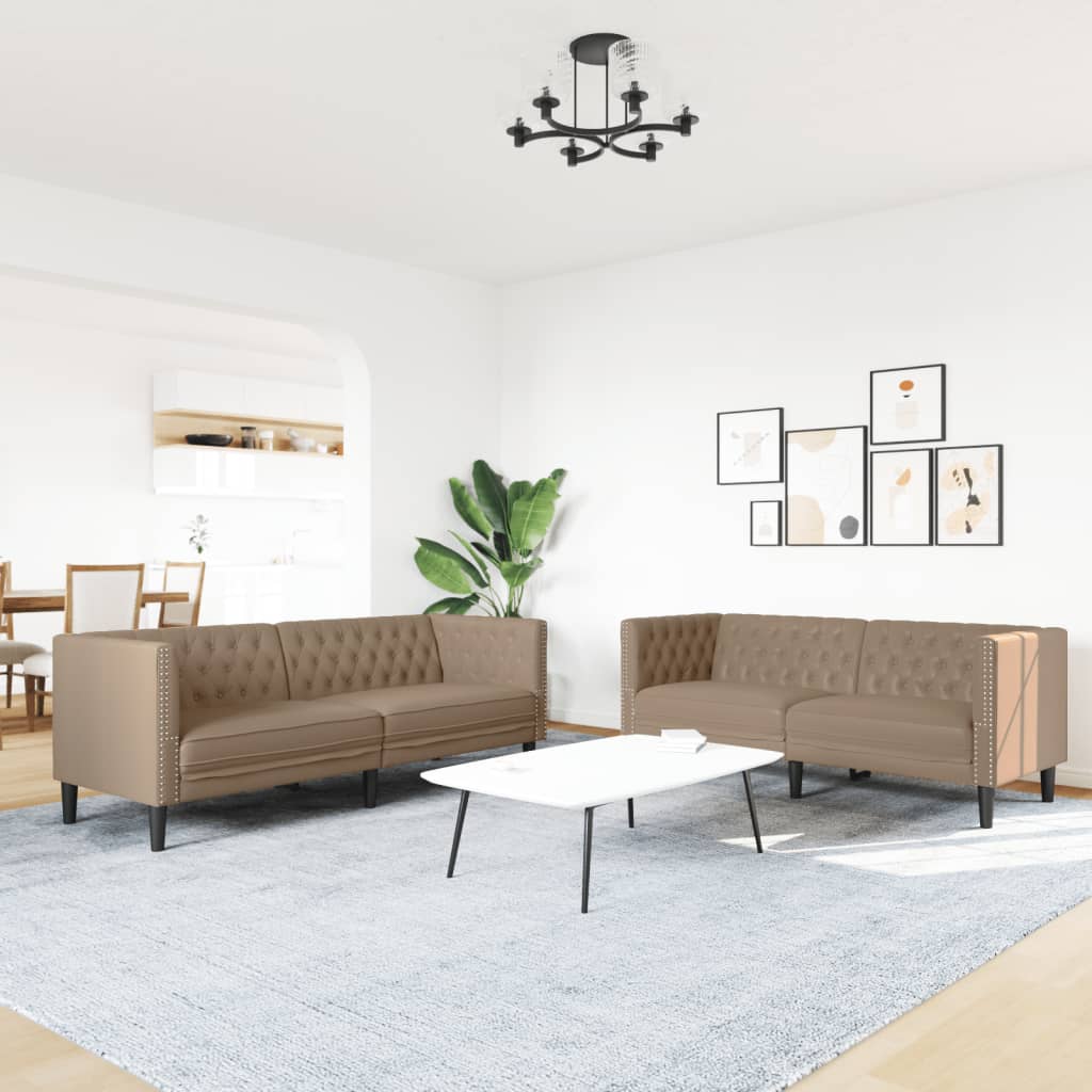 2Dílná Sedací Souprava Chesterfield Cappuccino Umělá Kůže