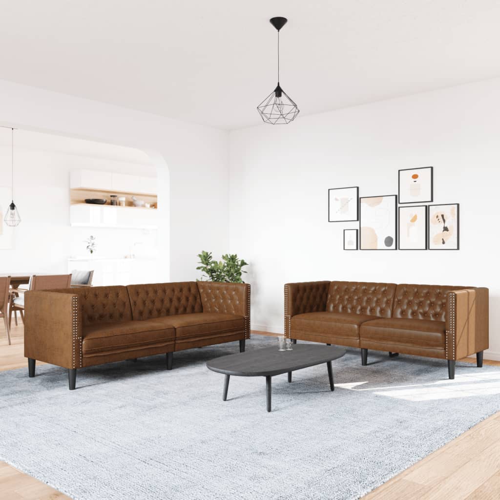 2Dílná Sedací Souprava Chesterfield Hnědá Umělá Semišová Kůže