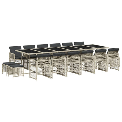 17Dílný Zahradní Jídelní Set S Poduškami Světle Šedý Polyratan