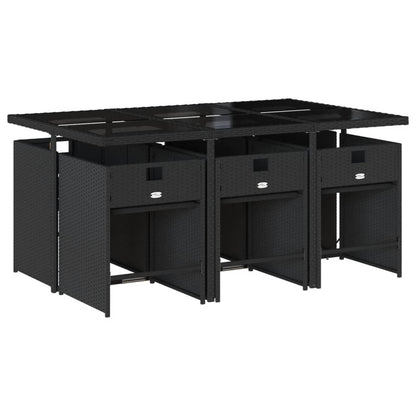 7Dílný Zahradní Jídelní Set S Poduškami Černý Polyratan