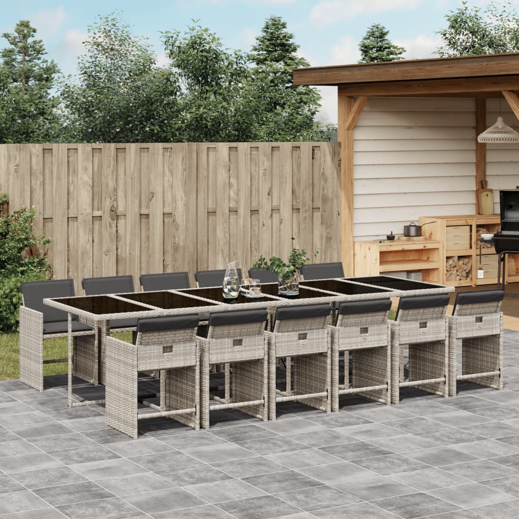 9Dílný Zahradní Jídelní Set S Poduškami Světle Šedý Polyratan