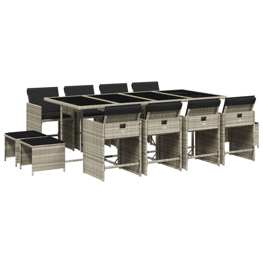 13Dílný Zahradní Jídelní Set S Poduškami Světle Šedý Polyratan