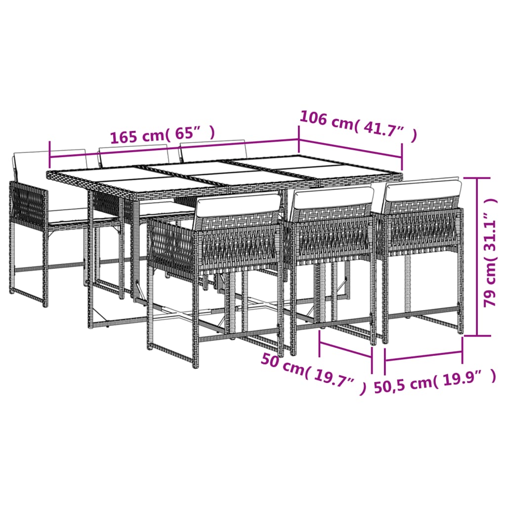 7Dílný Zahradní Jídelní Set S Poduškami Světle Šedý Polyratan