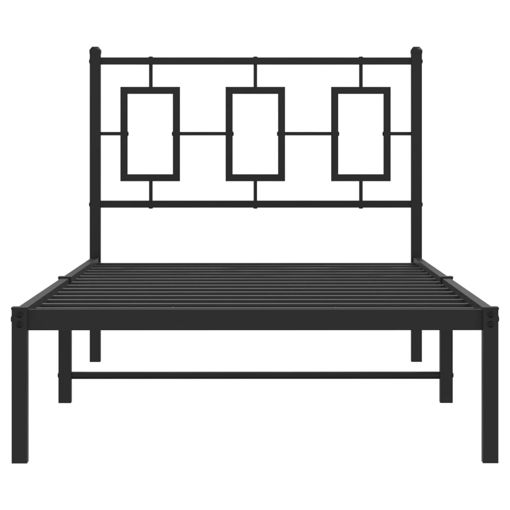 Kovový Rám Postele S Čelem Černý 90 X 200 Cm