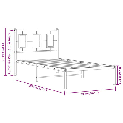 Kovový Rám Postele S Čelem Černý 90 X 200 Cm