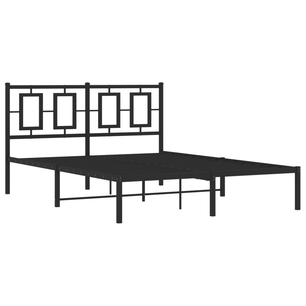 Kovový Rám Postele S Čelem Černý 135 X 190 Cm