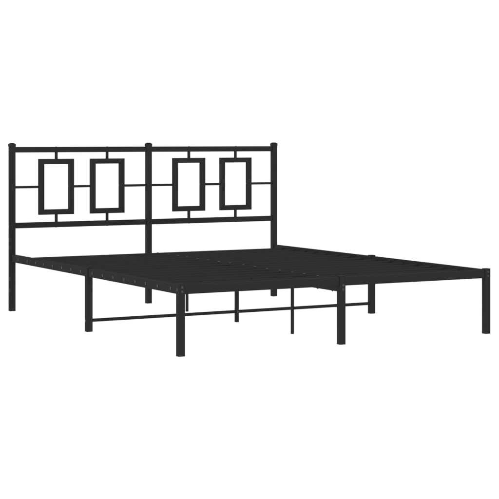 Kovový Rám Postele S Čelem Černý 150 X 200 Cm