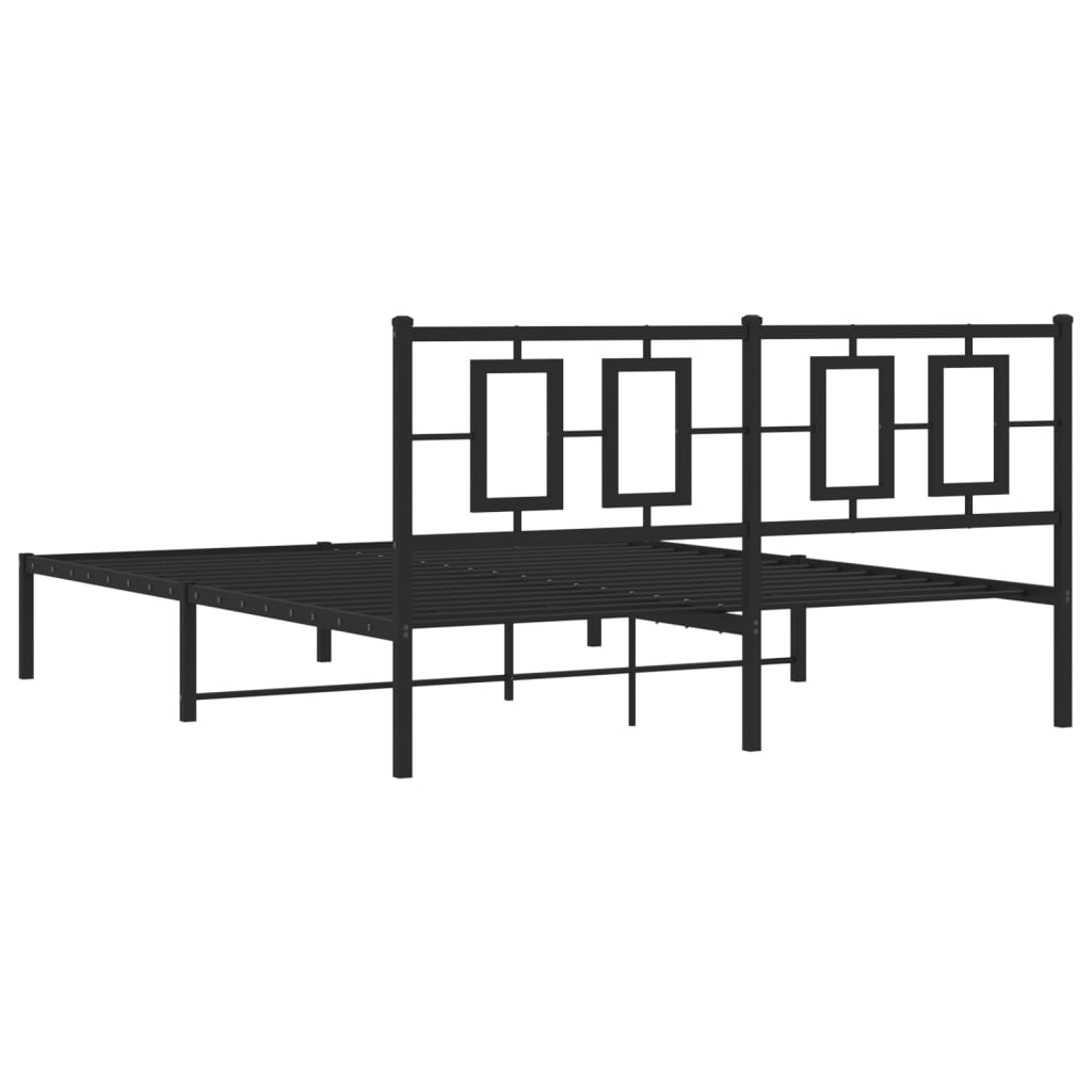 Kovový Rám Postele S Čelem Černý 150 X 200 Cm