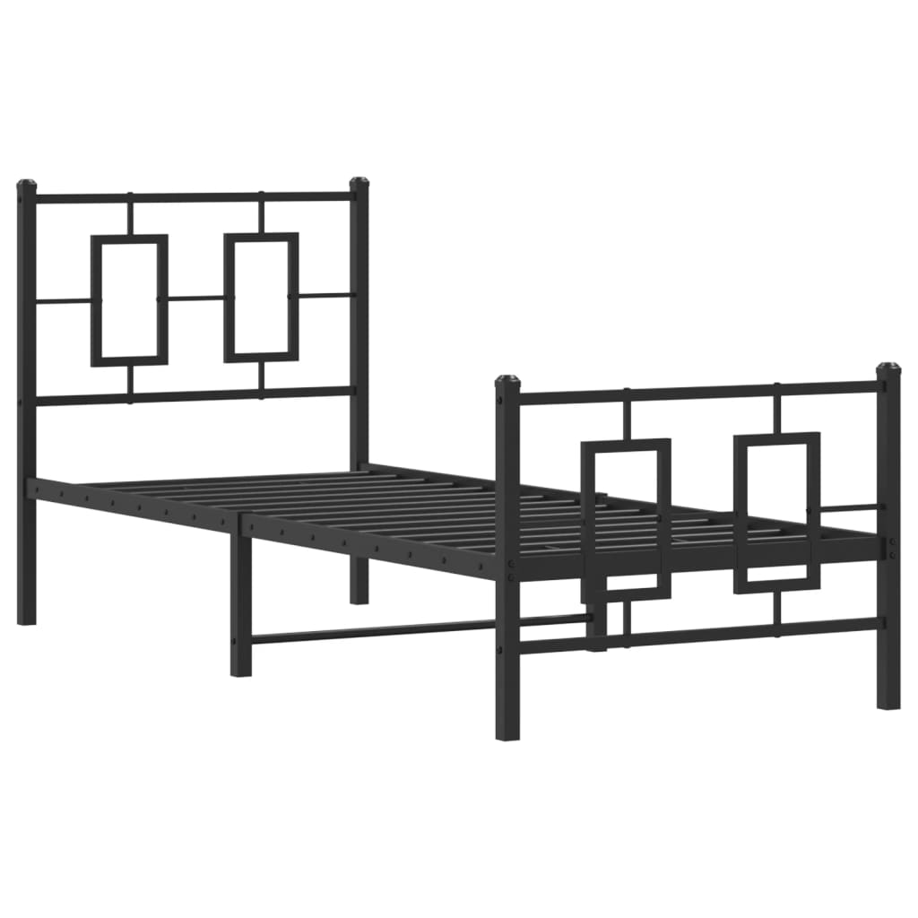 Kovový Rám Postele S Hlavovým A Nožním Čelem Černý 75 X 190 Cm