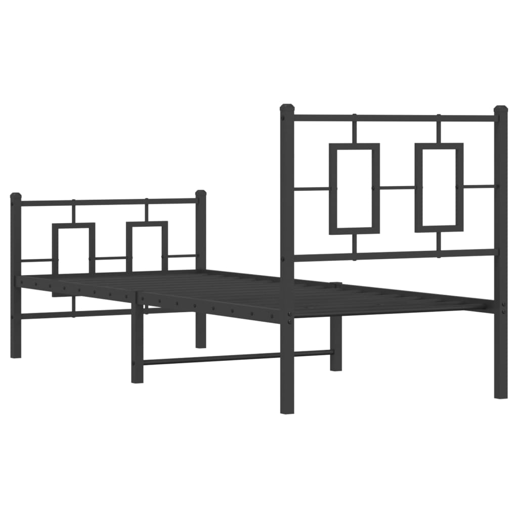 Kovový Rám Postele S Hlavovým A Nožním Čelem Černý 75 X 190 Cm