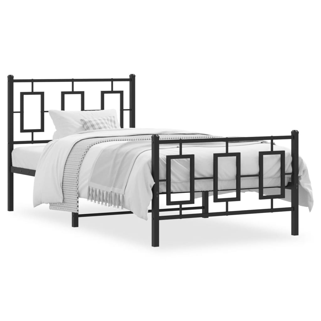 Kovový Rám Postele S Hlavovým A Nožním Čelem Černý 90 X 200 Cm