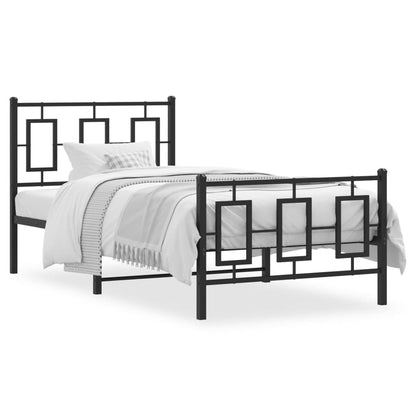 Kovový Rám Postele S Hlavovým A Nožním Čelem Černý 90 X 200 Cm