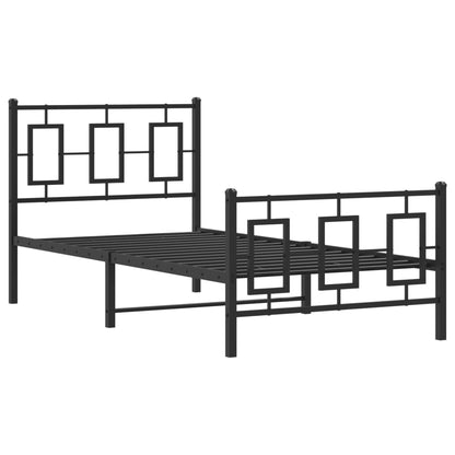 Kovový Rám Postele S Hlavovým A Nožním Čelem Černý 90 X 200 Cm