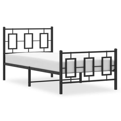 Kovový Rám Postele S Hlavovým A Nožním Čelem Černý 90 X 200 Cm