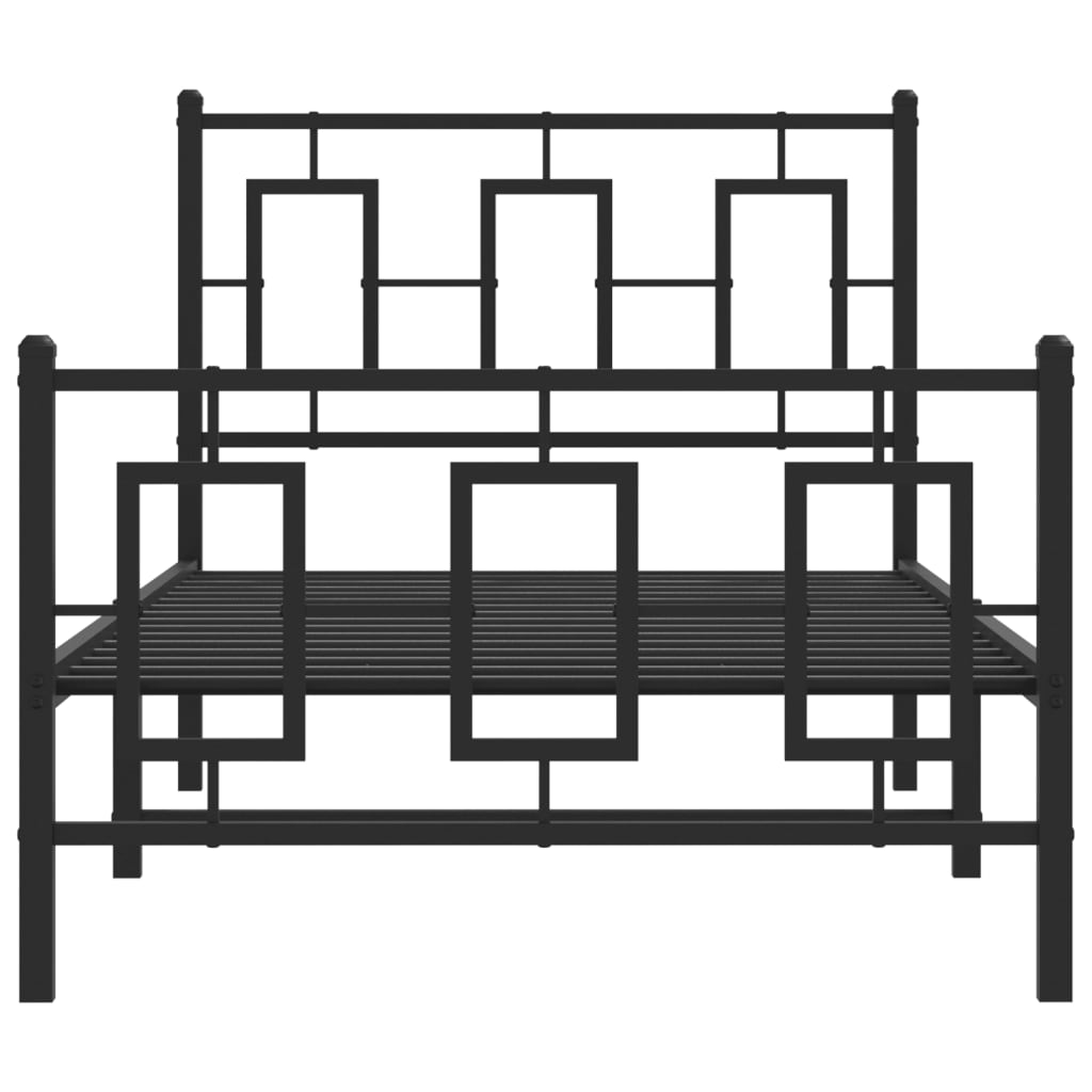 Kovový Rám Postele S Hlavovým A Nožním Čelem Černý 90 X 200 Cm