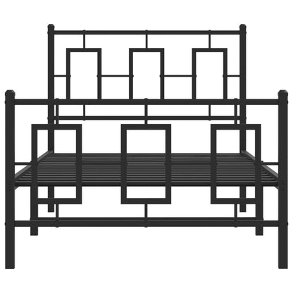 Kovový Rám Postele S Hlavovým A Nožním Čelem Černý 90 X 200 Cm