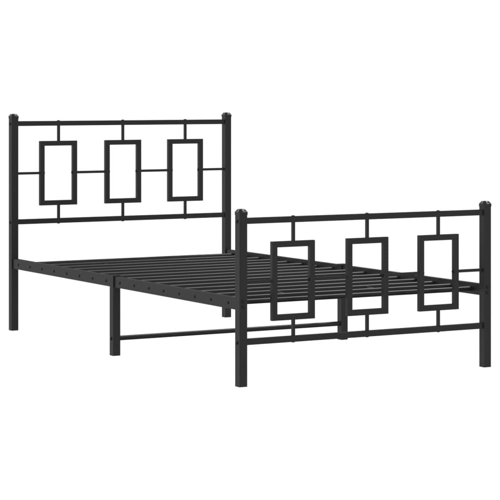 Kovový Rám Postele S Hlavovým A Nožním Čelem Černý 100 X 200 Cm