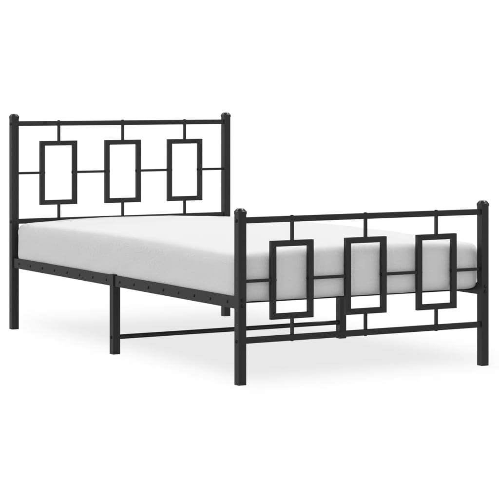 Kovový Rám Postele S Hlavovým A Nožním Čelem Černý 100 X 200 Cm