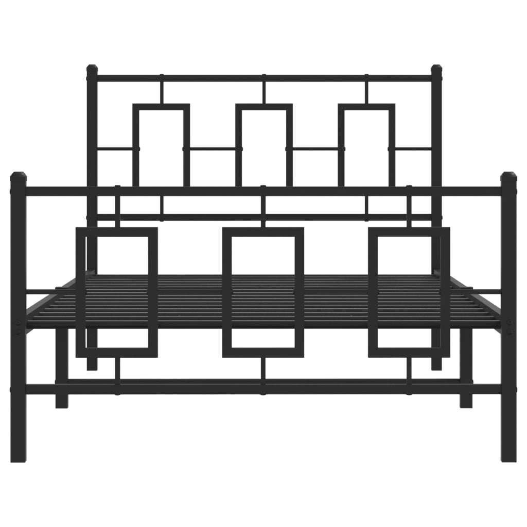 Kovový Rám Postele S Hlavovým A Nožním Čelem Černý 100 X 200 Cm