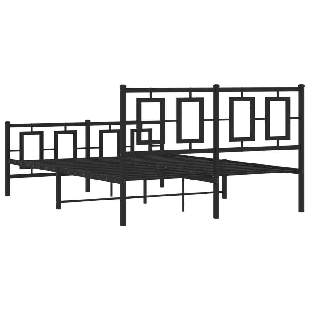 Kovový Rám Postele S Hlavovým A Nožním Čelem Černý 135 X 190 Cm