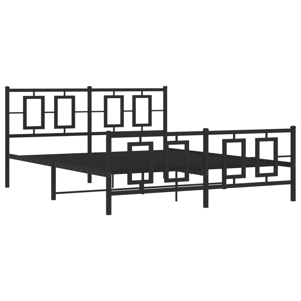 Kovový Rám Postele S Hlavovým A Nožním Čelem Černý 150 X 200 Cm