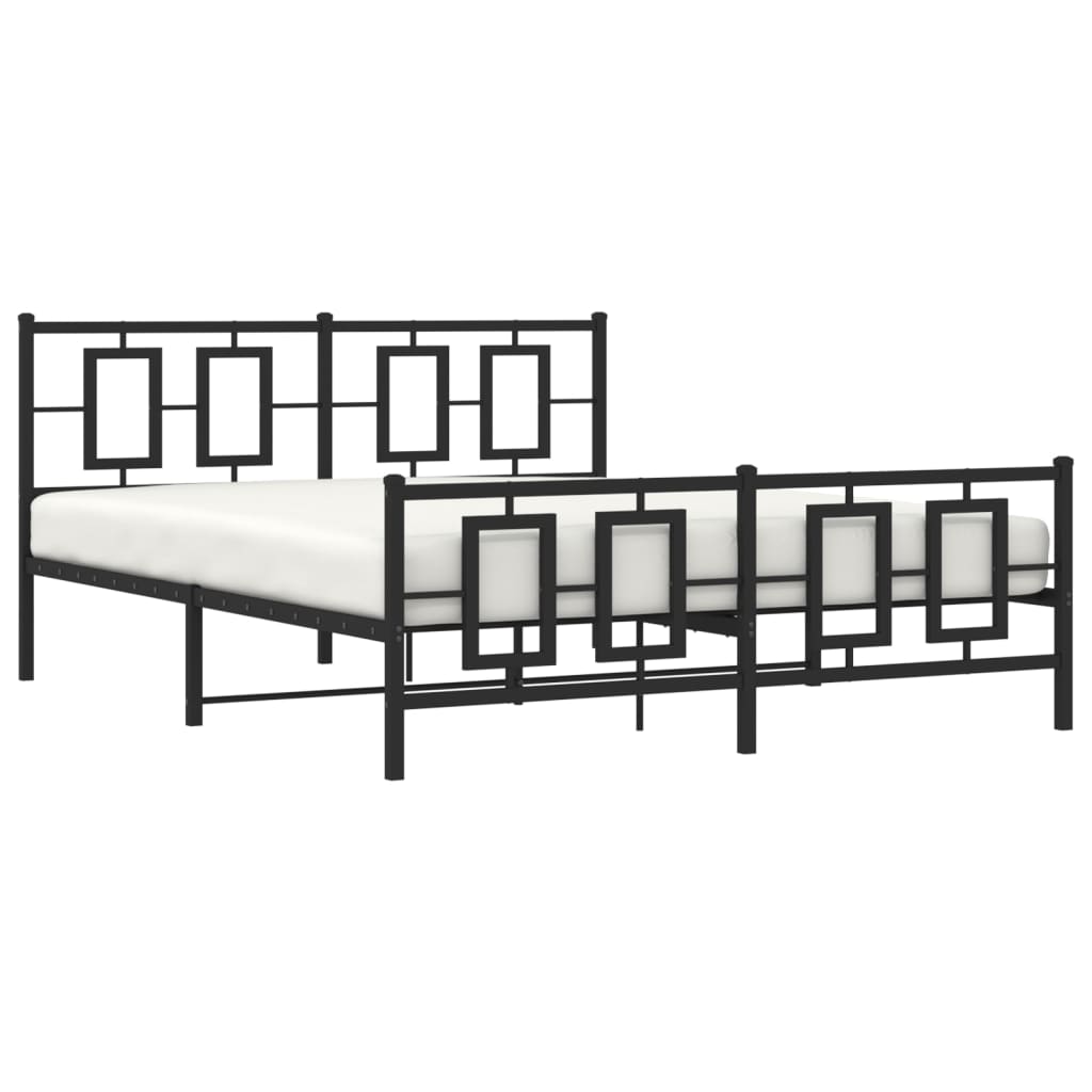 Kovový Rám Postele S Hlavovým A Nožním Čelem Černý 150 X 200 Cm