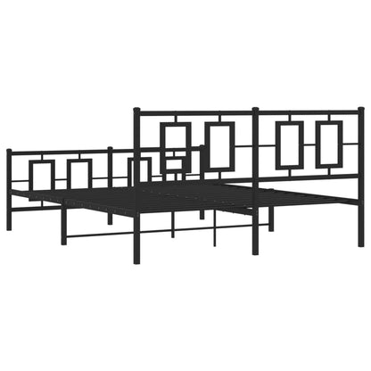 Kovový Rám Postele S Hlavovým A Nožním Čelem Černý 150 X 200 Cm